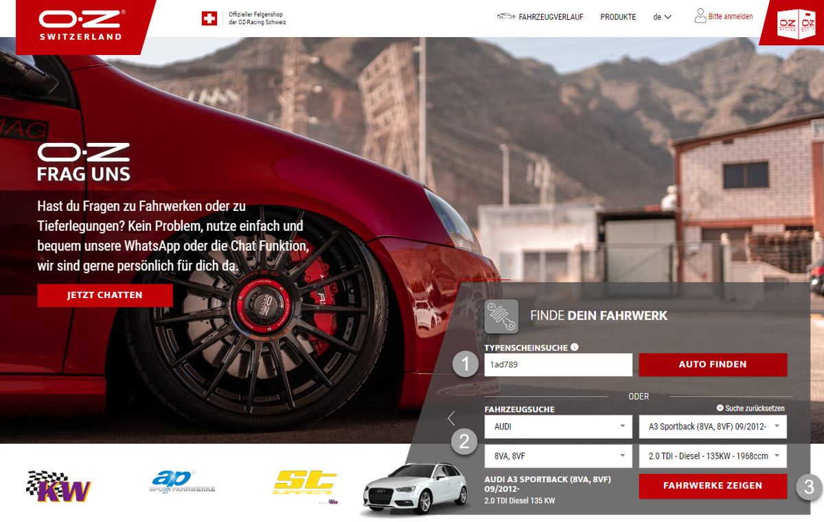 Finde KW Suspensions über den CH Fahrwerkkonfigurator